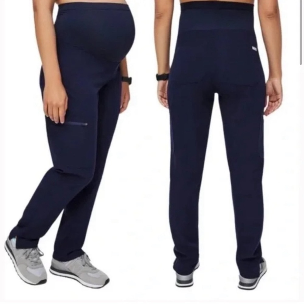 FIGS Navy Yola Maternity Slim Scrub Pants Cargo Over The Bump Band Size M